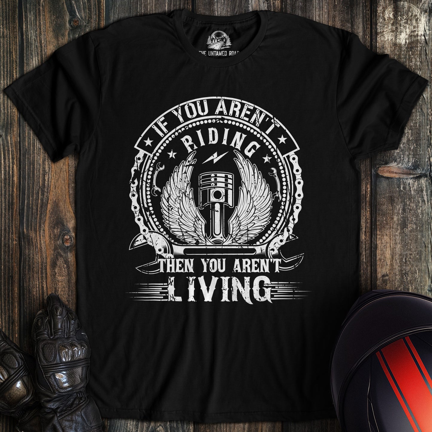 A black colored t-shirt with the words "arent living" printed on the front.