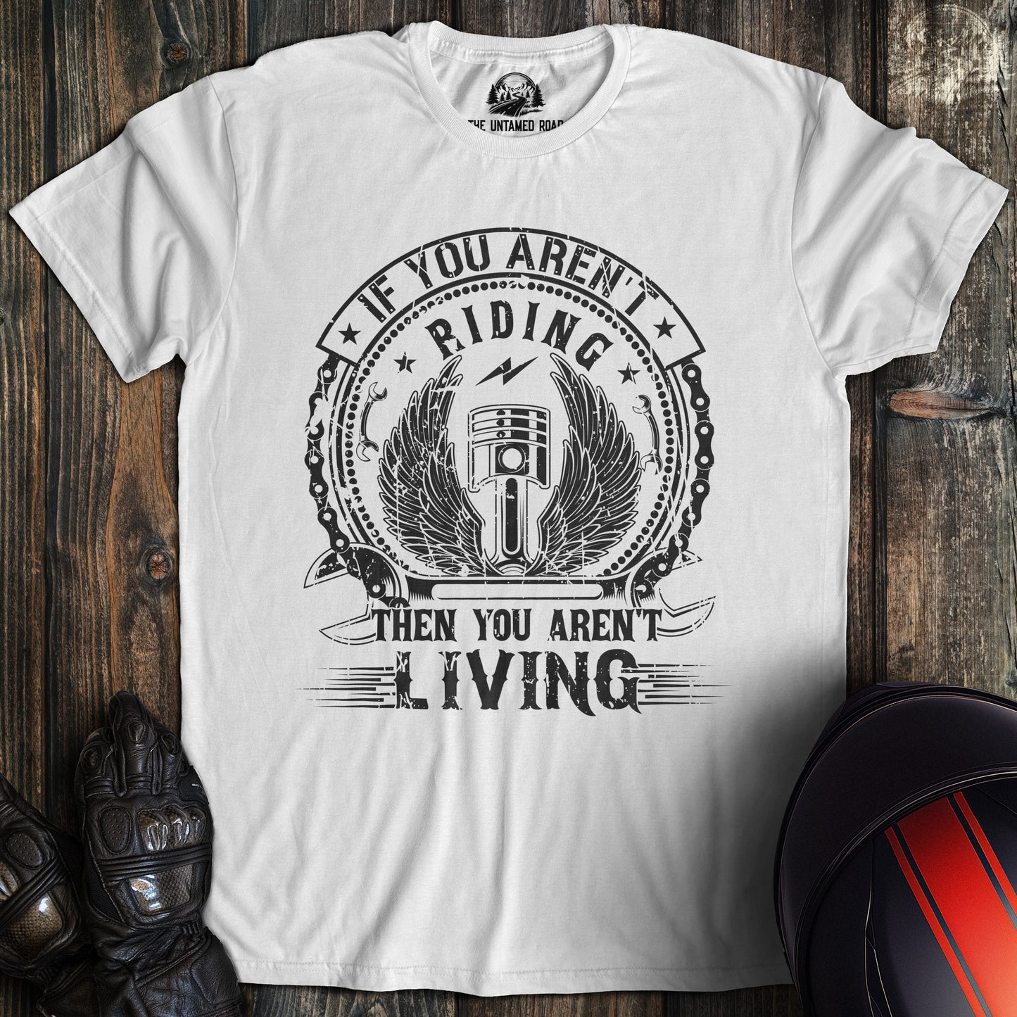 A white colored t-shirt with the words "arent living" printed on the front.