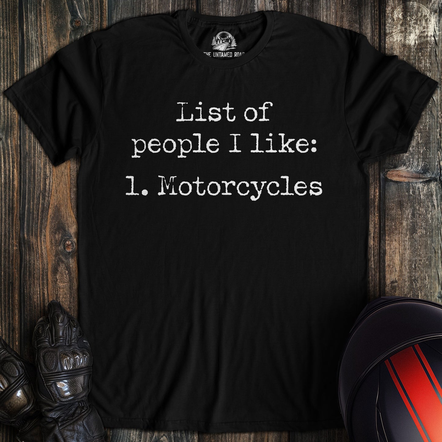 A black colored t-shirt with the words "list of people ilike" printed on the front.