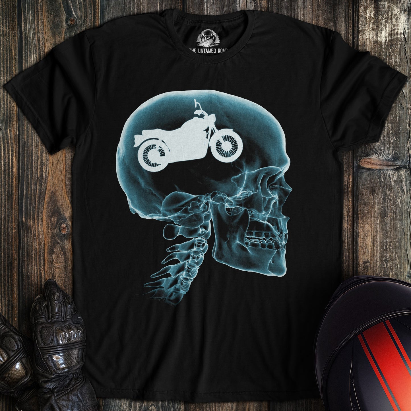 A black colored t-shirt with the words "head xray" printed on the front.