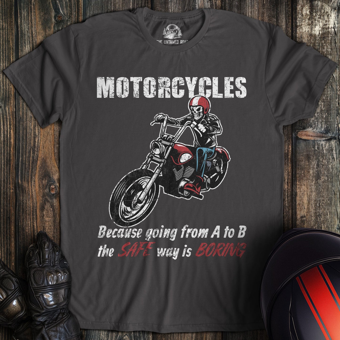 A charcoal colored t-shirt with the words "ato bsafe way" printed on the front.