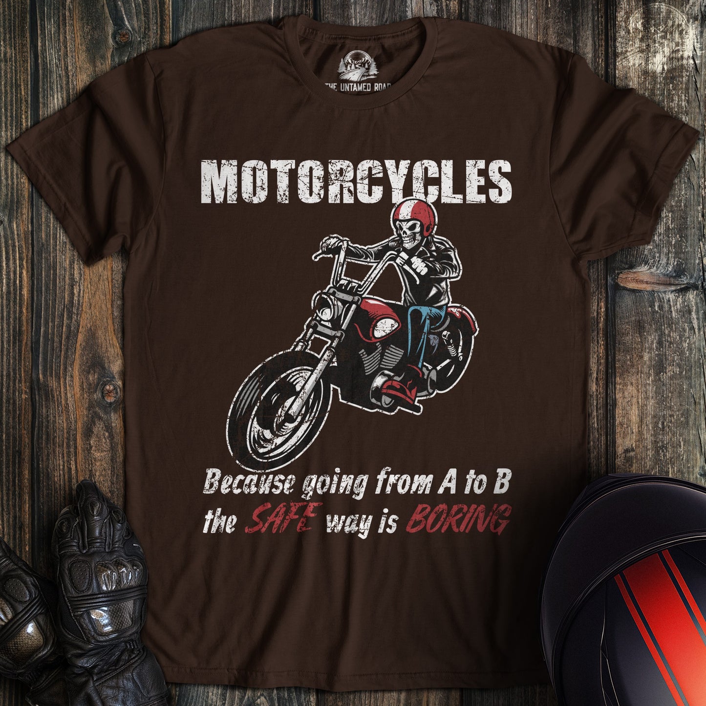 A dark chocolate colored t-shirt with the words "ato bsafe way" printed on the front.