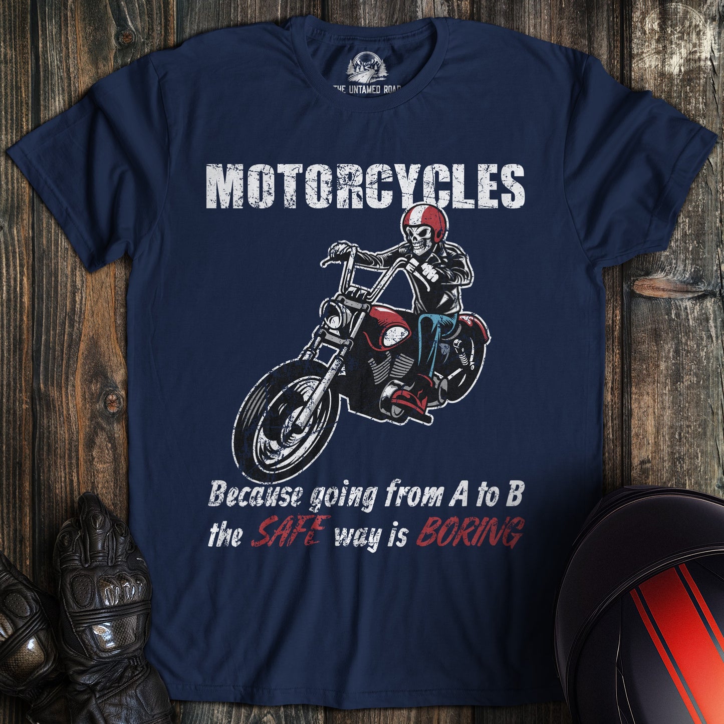 A navy colored t-shirt with the words "ato bsafe way" printed on the front.