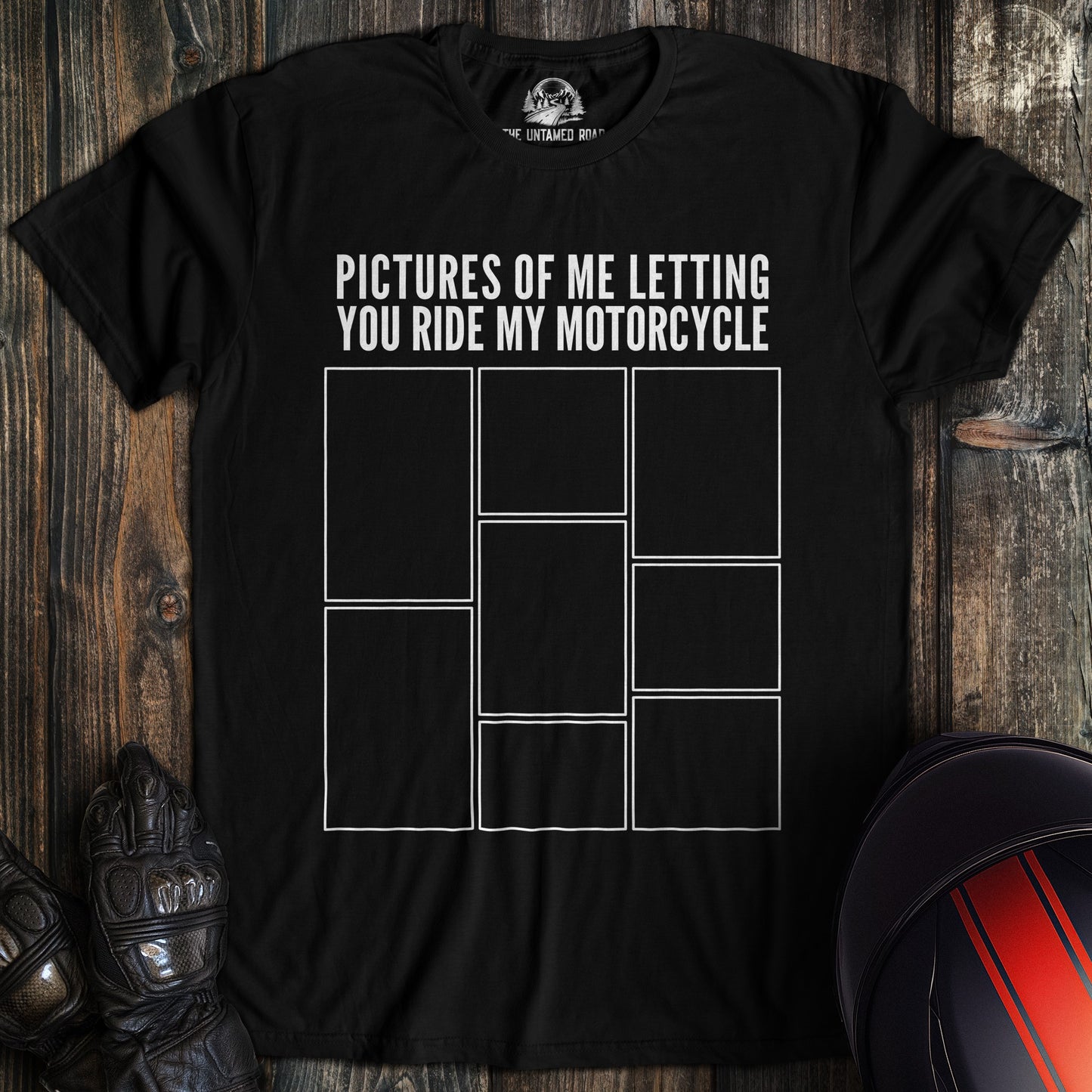 A black colored t-shirt with the words "letting you ride" printed on the front.