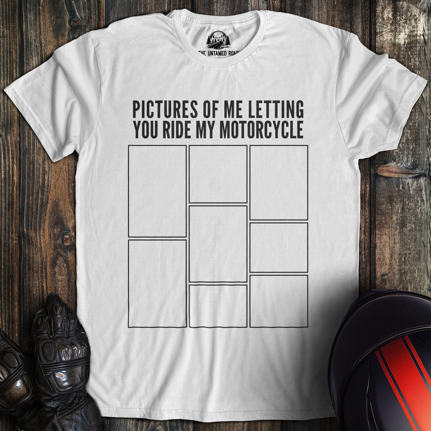 A white colored t-shirt with the words "letting you ride" printed on the front.