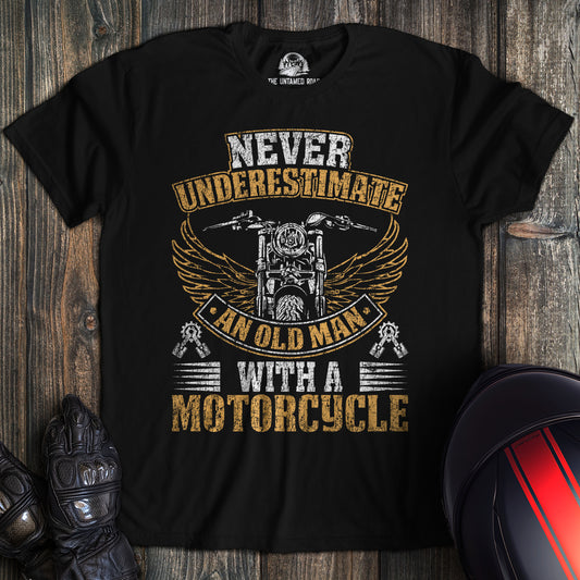 Old Man With Motorcycle T-Shirt (Distressed)